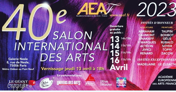 Salon International des ArtsDu 13 au 16 avril 2023Galerie Neslé, Paris (75006)